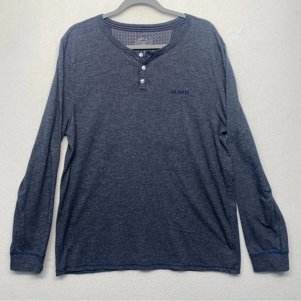 Ted Baker London Navy Blue L Henley Long Sleeve Tee‎ Shirt